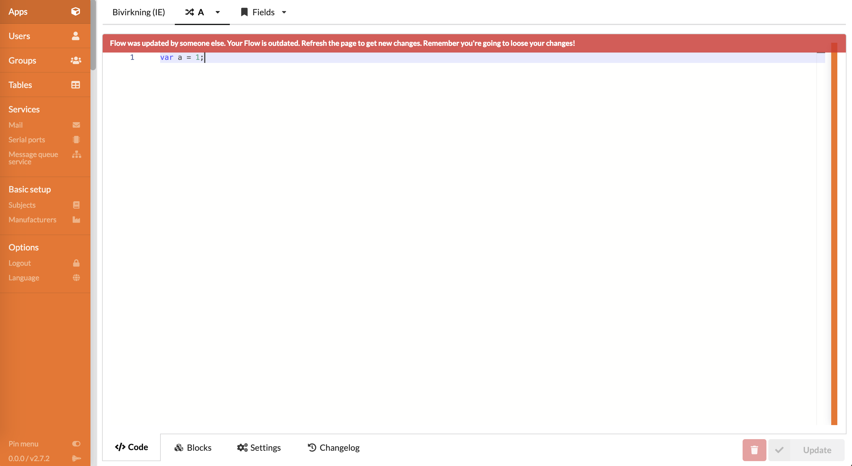 Flow outdated warning
